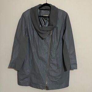 IMAN Gray Trench Coat Scarf Collar women 2X leather full zip casual event Y2K